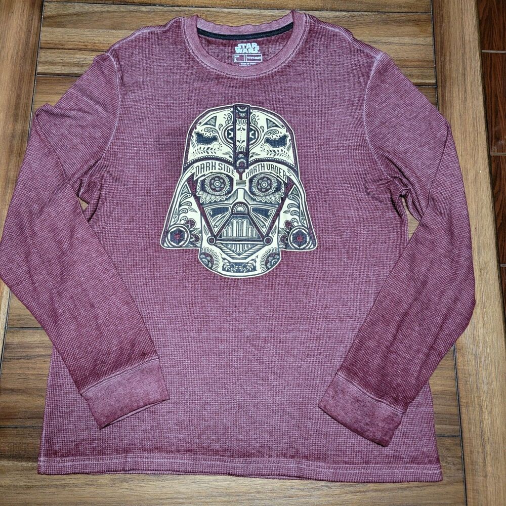 VFifth Sun Star Wars LS Waffle Knit Maroon Tee "Dark Side Darth Vader" - Large